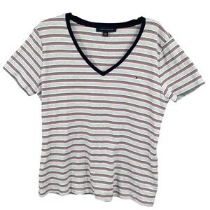 Tommy Hilfiger‎ Womens V-Neck T-Shirt Striped Cotton Size XXL Runs Smaller Prepp